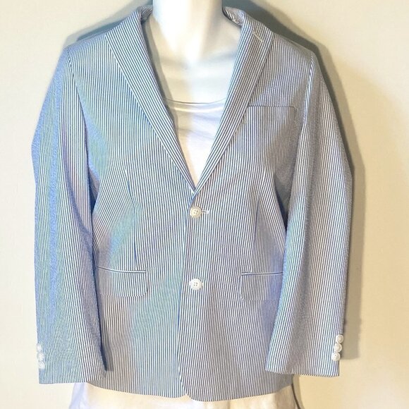 Class Club NWT SZ 14/16 Blue & White Tailored Classic seersucker blazer - Picture 1 of 10